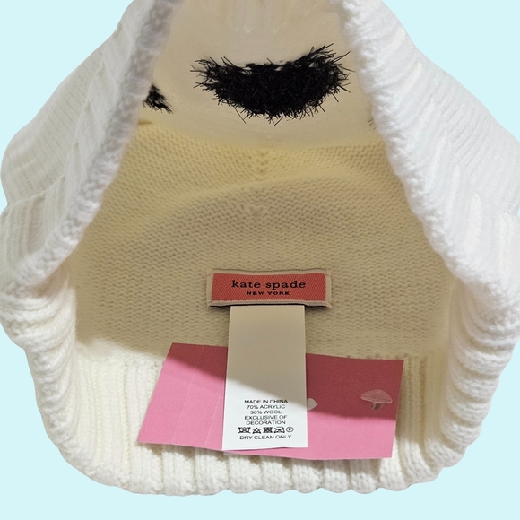 Kate Spade Hat Beanie French Cream Wool Blend Polar Bear Cottagecore Christmas - Picture 3 of 3